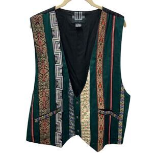 Vintage D.D. Designs Striped Patchwork Vest‎ Womens Large Cotton Rayon Pockets
